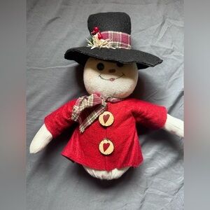 Festive Snowman Plush with Red Coat and Black Hat